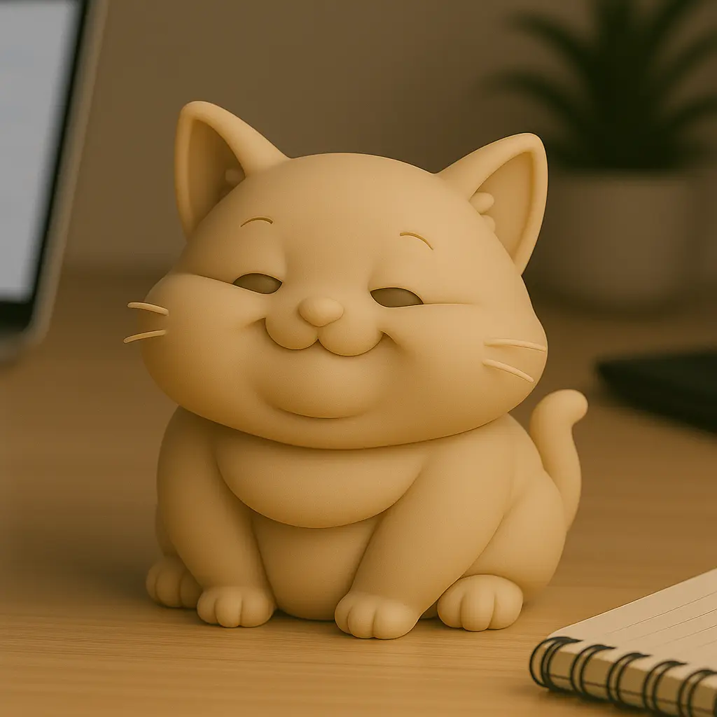 Chubby cat STL figurine with a smiling face