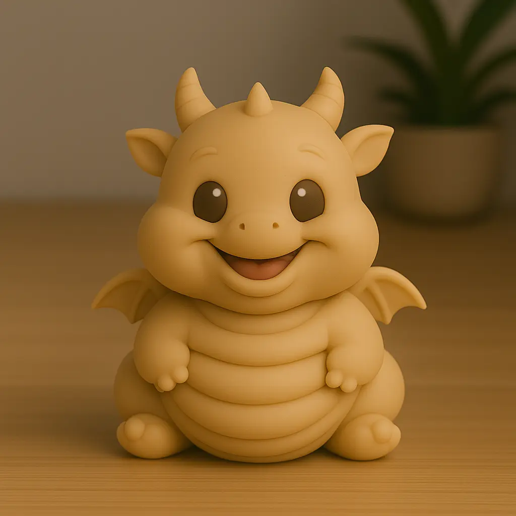 Chubby fantasy dragon STL model with small wings and horns
