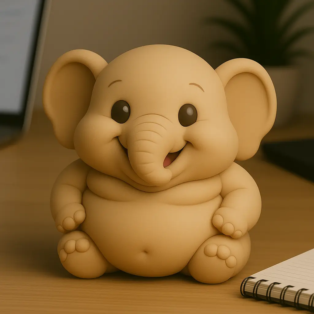 Chubby elephant 3D printable model with large ears
