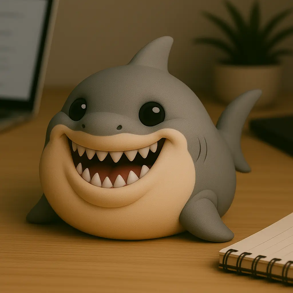 Chunky shark STL character with a wide toothy smile