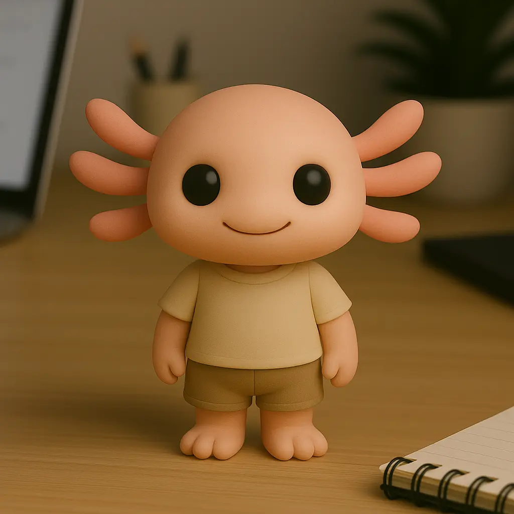 Axolotl Humanimals printable character wearing a T-shirt and shorts