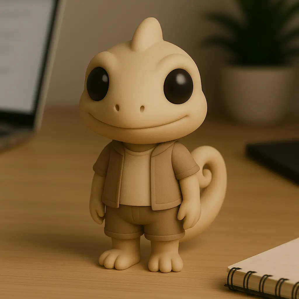Chameleon anthropomorphic animal figure wearing a jacket
