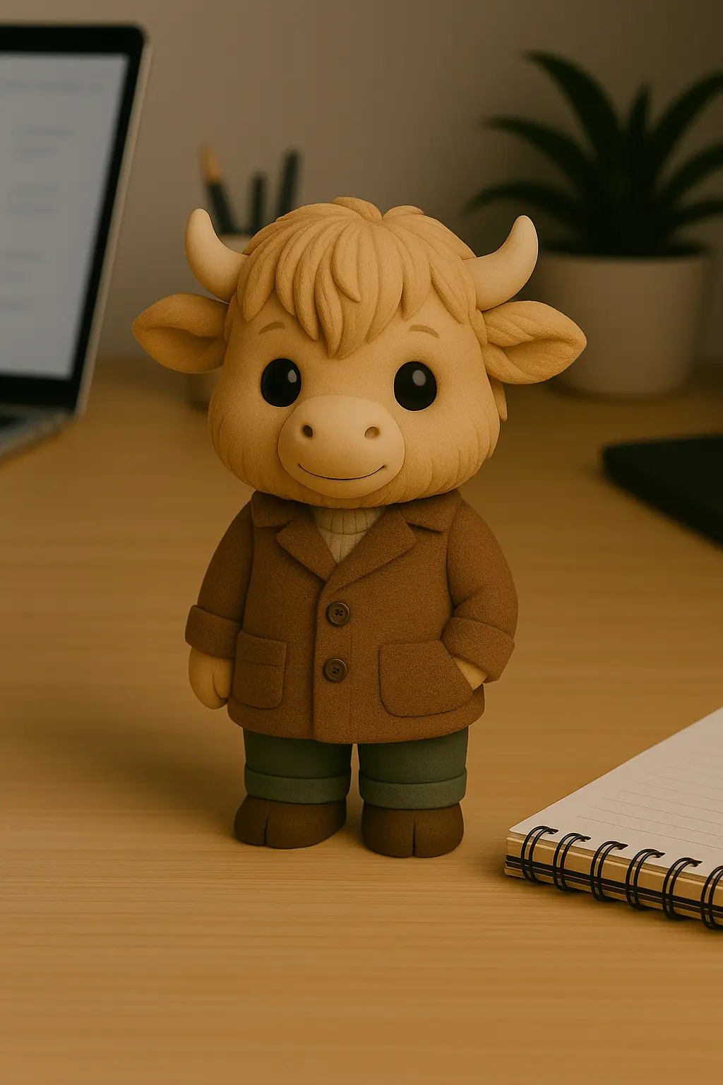 Highland cow Humanimals STL character wearing a coat