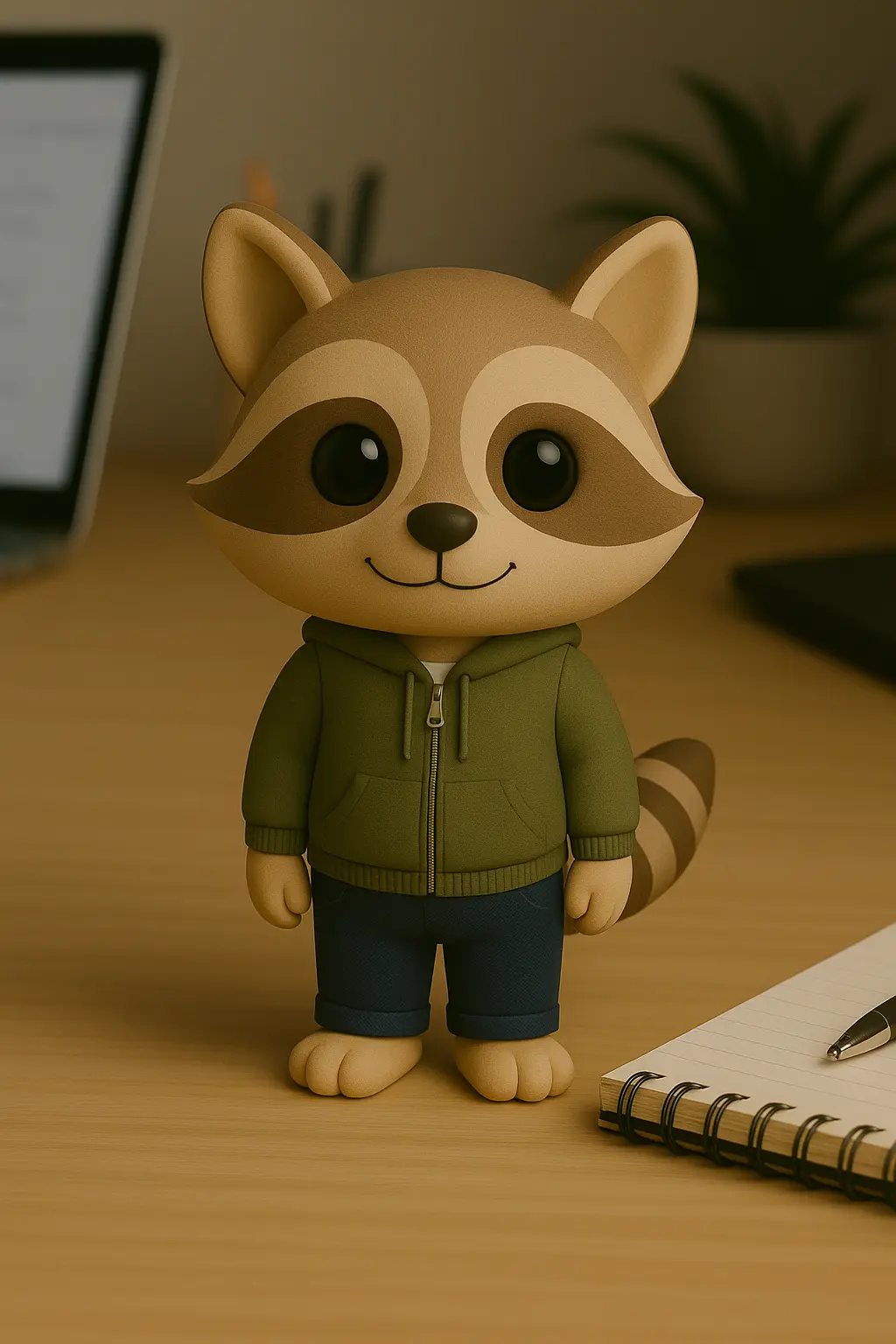 Raccoon anthropomorphic animal STL figurine wearing a hoodie