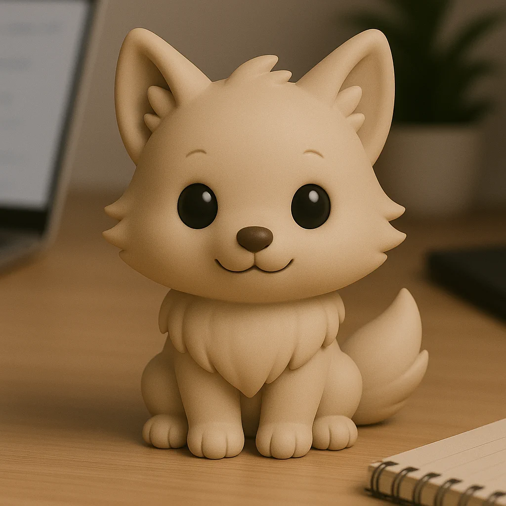 Cute wolf 3D print model with a rounded kawaii style